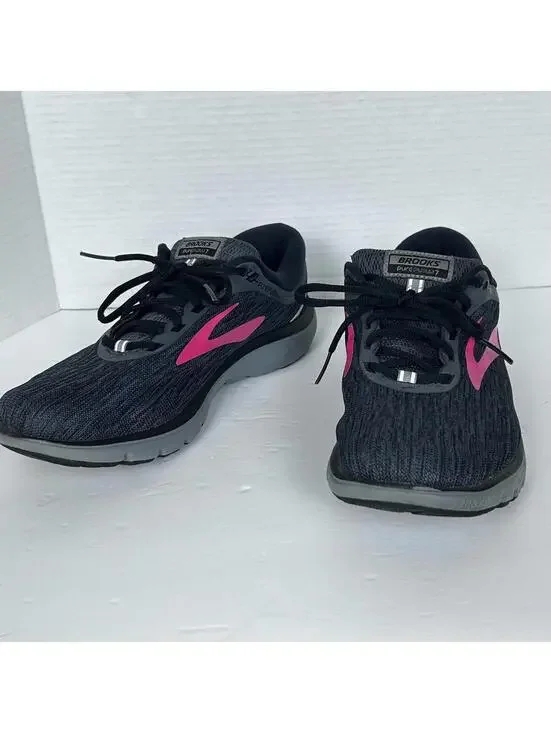 Brooks Pure Flow 7 Running Sneaker Shoes Womens US 10.5 B Black Lace-Up Low Top - Picture 2 of 16